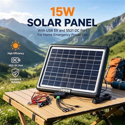 15 W преносим комплект за слънчево зареждане с USB DC и кабели с щипка тип "алигатор" за автомобилна батерия RV къмпинг и мощност за пътуване